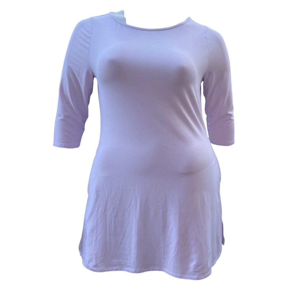 New Bamboo Mini Dress‎ 3/4 Slve Round Neck Pocket Lilac Purple Minimalist L